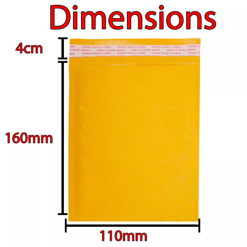 (50 Envelopes, 110 x 160mm ( 4" x 6" )) 50/250/500 Gold Padded Bubble Envelopes Mail Bags