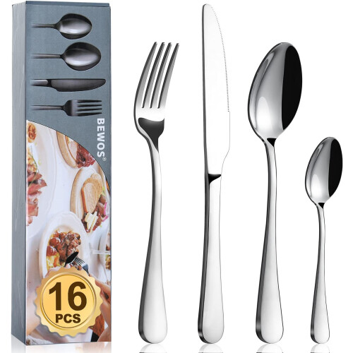 Cutlery Set, BEWOS 16 Piece Stainless Steel Flatware Set