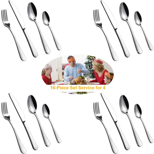 Cutlery Set, BEWOS 16 Piece Stainless Steel Flatware Set 1