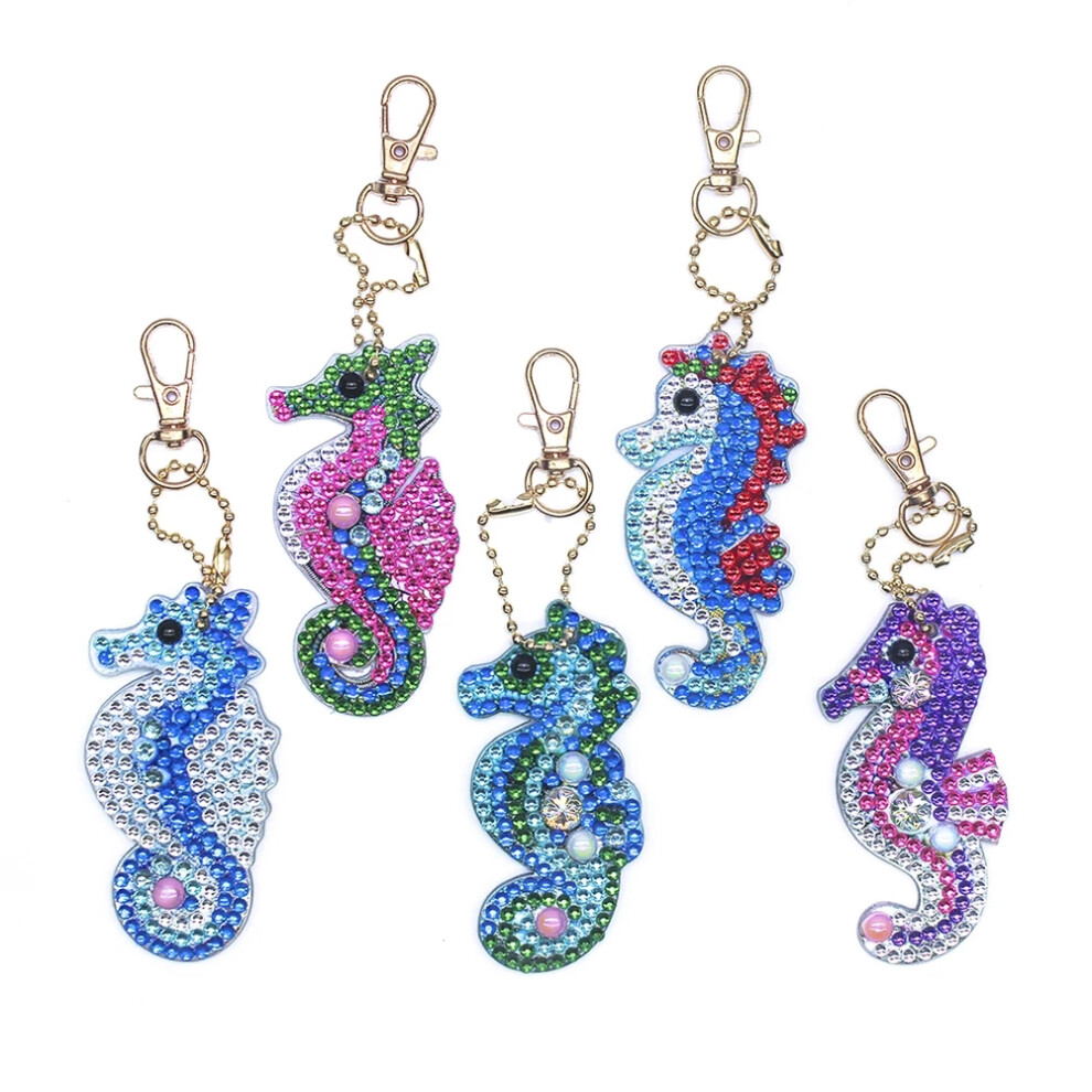 5pcs Seahorse DIY Full Drill Special Shaped Diamond Painting Keychain Craft Cross Stitch Embroidery Women Bag Key Chain