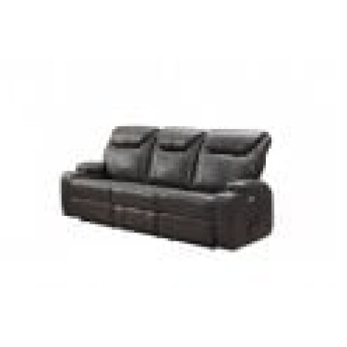Cinema Grey Electric Leather 3+3 Recliner Sofa Set With Two Cup Holders 1