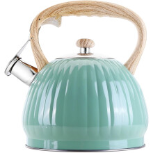(Green) Whistling Kettle, 3.5L Tea Kettle Stainless Steel Stove Top Kettle with Wooden Handle,Vintage Stovetop Kettle for Gas Induction