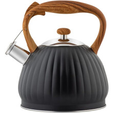 (Black) Whistling Kettle, 3.5L Tea Kettle Stainless Steel Stove Top Kettle with Wooden Handle,Vintage Stovetop Kettle for Gas Induction