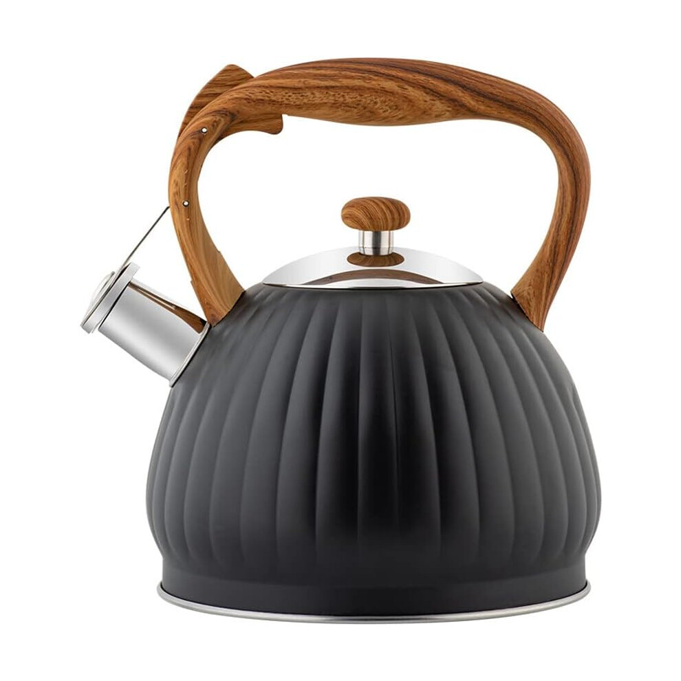 (Black) Whistling Kettle, 3.5L Tea Kettle Stainless Steel Stove Top Kettle with Wooden Handle,Vintage Stovetop Kettle for Gas Induction