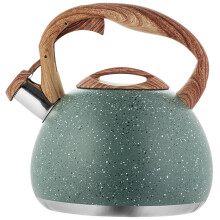 Marble Stainless Steel Stove Top Whistling Kettle, 2.8L Kitchen Teapot with Wood Handle&Whistle for Gas Stove Induction Cooker