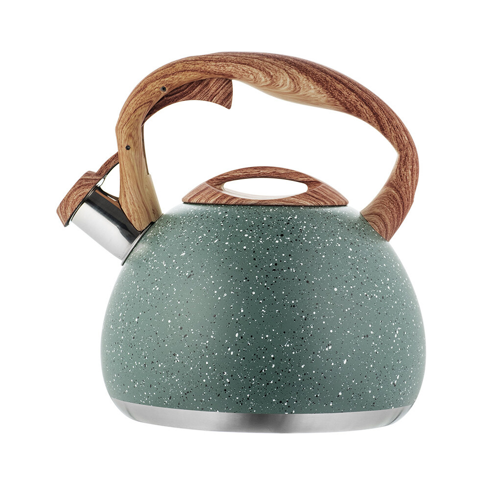 Marble Stainless Steel Stove Top Whistling Kettle, 2.8L Kitchen Teapot with Wood Handle&Whistle for Gas Stove Induction Cooker