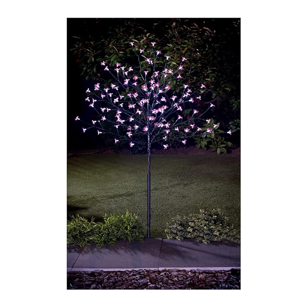 (Pink) Solar Powered LED Tree with Metal base and pegs.