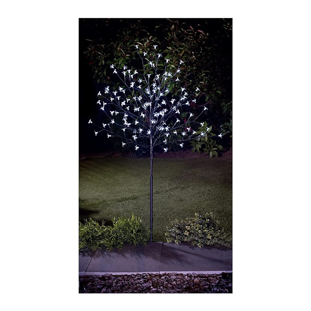 (White) Solar Powered LED Tree With Metal Base And Pegs