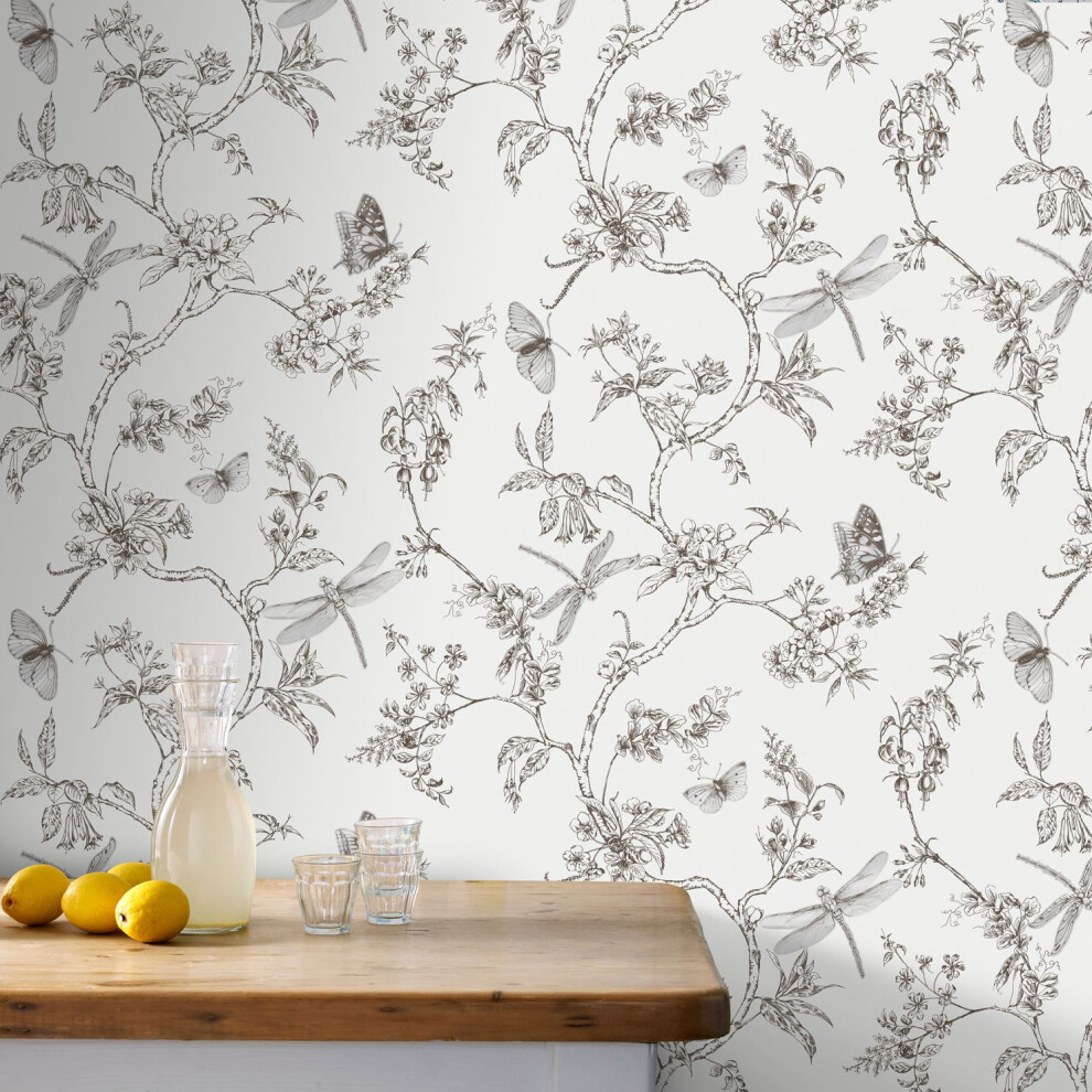 Superfresco Easy Paste the wall Nature Trail Butterfly White Mica Wallpaper