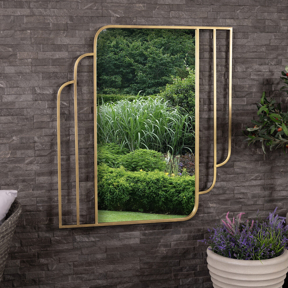 CHARLES BENTLEY Prague Rectangular Mirror In Gold, Weather Resistant, Shatterproof, Wall Mounted Accent Mirror DÃ©cor For Garden, Indoors, Iron