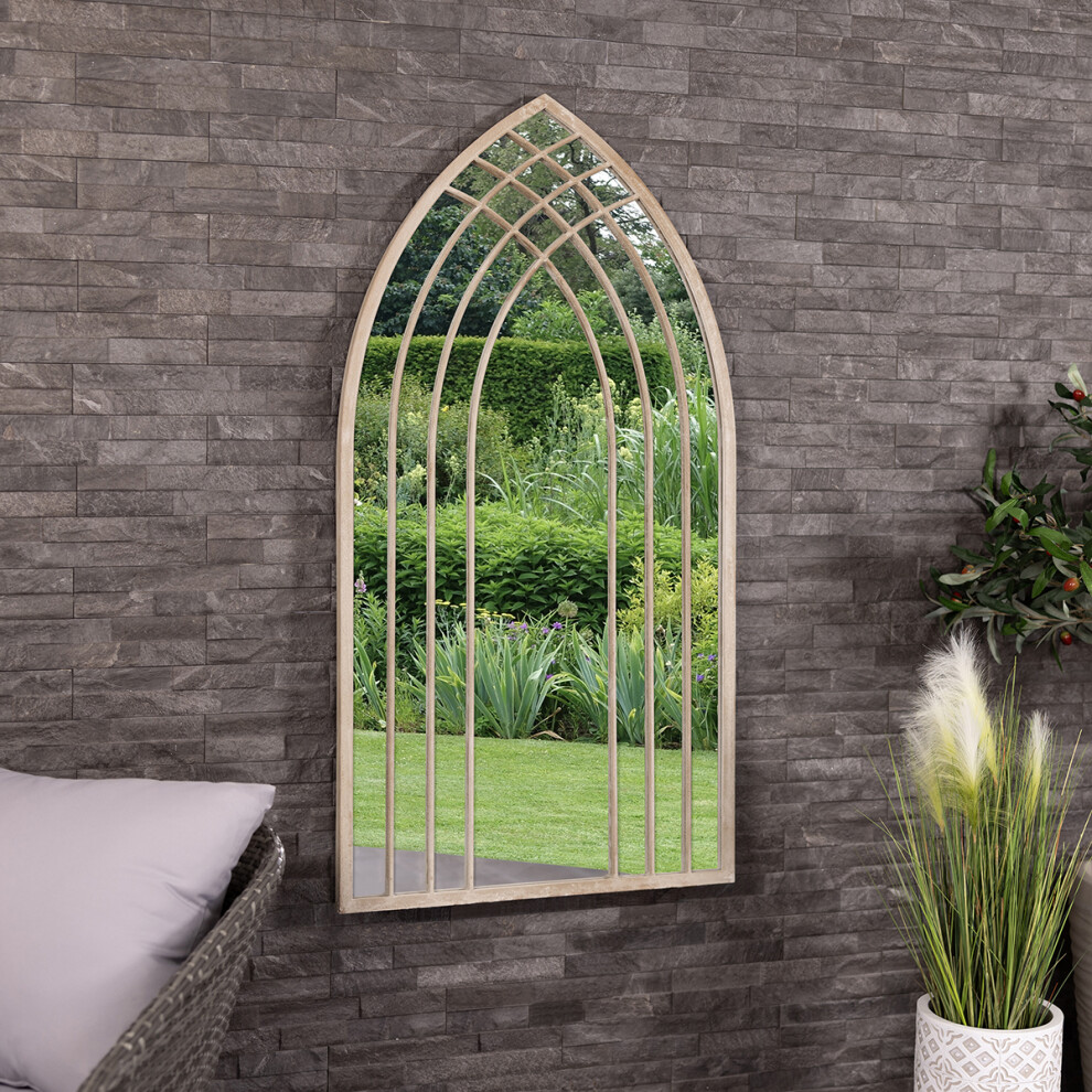 CHARLES BENTLEY Sandy Lisbon Arch Mirror, Weather Resistant, Shatterproof, Wall Mounted Accent Mirror Décor For Garden, Indoors, Iron, Aluminium