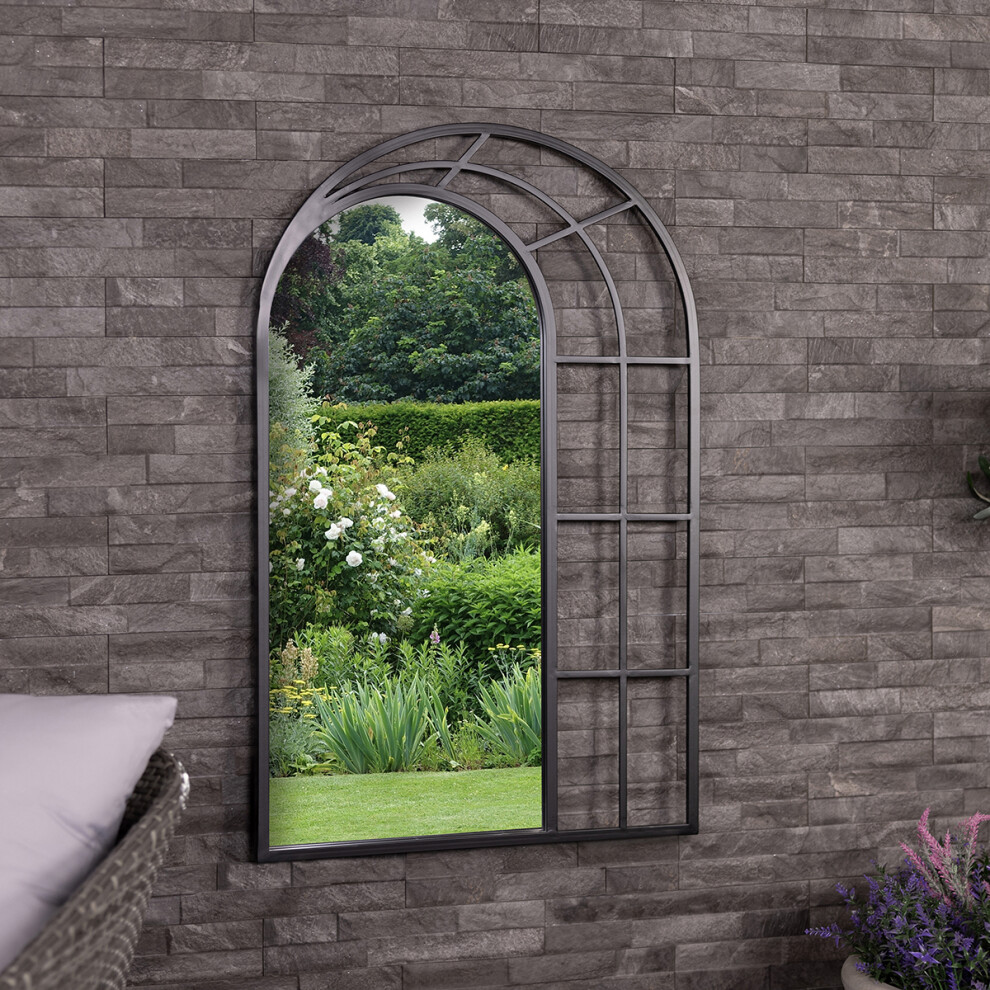 CHARLES BENTLEY Paris Arch Mirror In Black, Weather Resistant, Shatterproof, Wall Mounted Accent Mirror DÃ©cor For Garden, Indoors, Iron, Aluminium