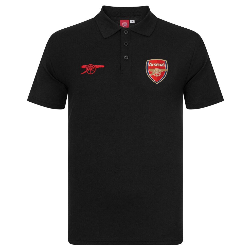 (Black Crest, Medium) Arsenal FC Mens Polo Shirt Crest OFFICIAL Football Gift