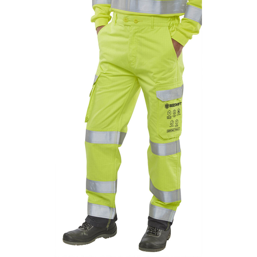 Beeswift Arc Compliant Hi-Vis Trousers Saturn Yellow / Navy 30T 5030566225697