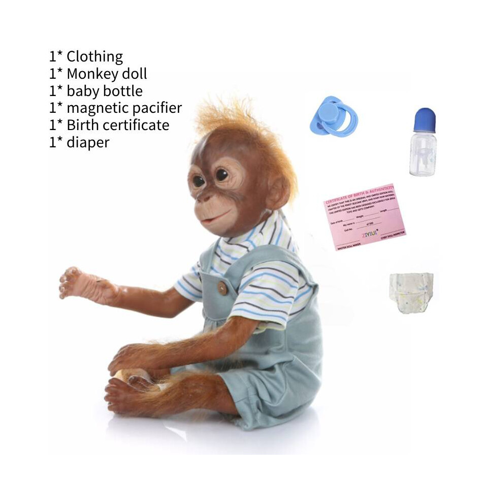 (Blue) Monkey Silicone Reborn Doll Cotton Toys Simulation In Clothing Blue Pink Gift