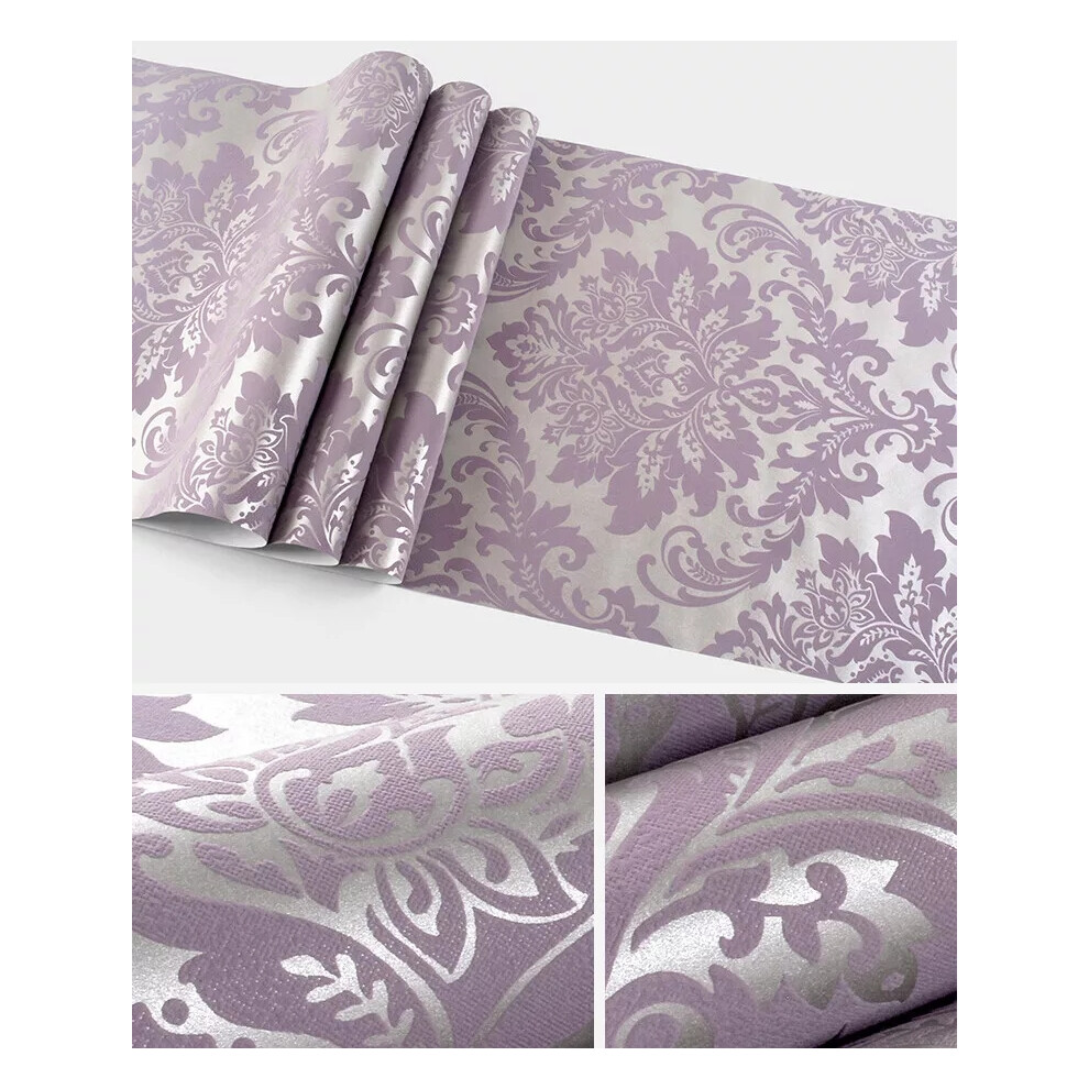 (Purple) 10M Luxury European Damask 6 colors Embossed Textured Non-woven Wallpaper Roll