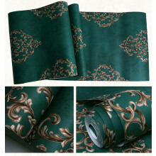 (Emerald) 10M Vintage Elegant Gold Damask Wallpaper Embossed Textured Non-woven Roll
