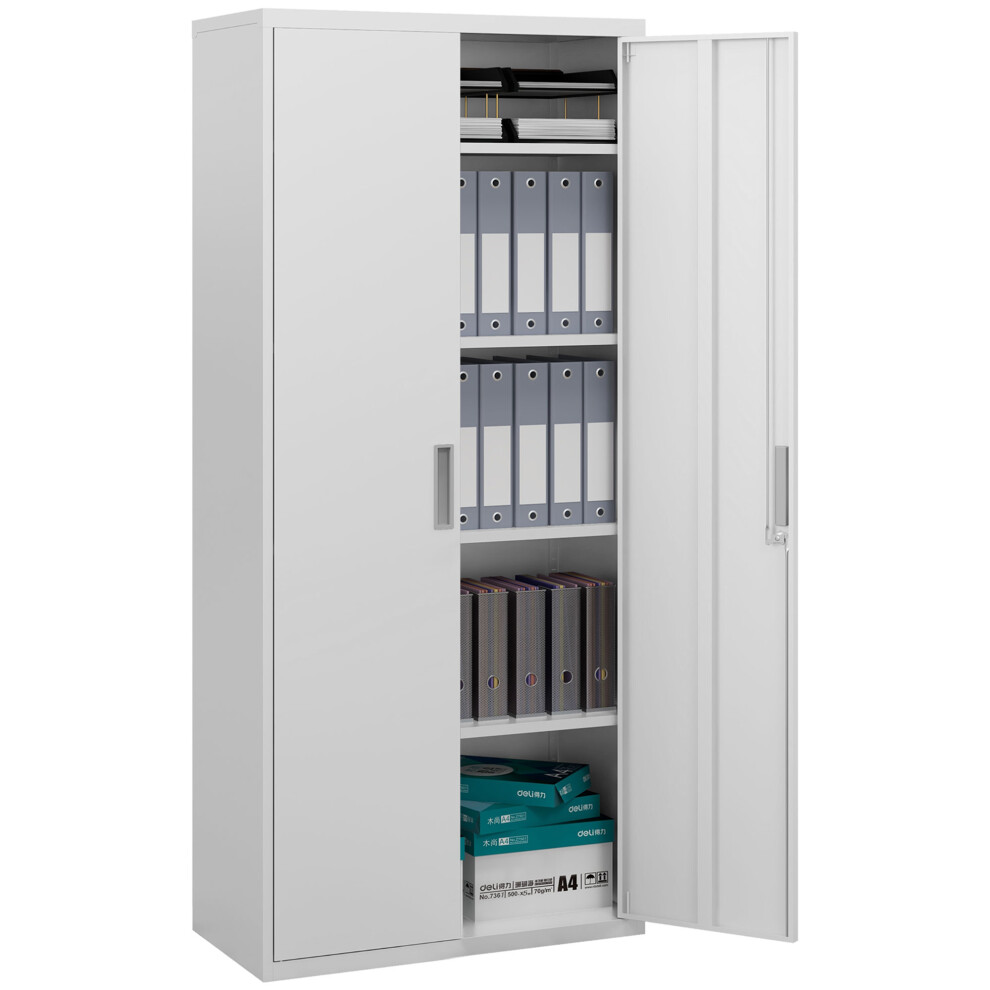 HOMCOM Lockable Metal Cabinet With 2 Doors, File Cabinet For Home Office, White