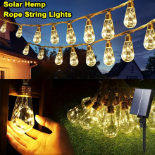(1pc 8m-16 Bulbs-160LED) Solar Outdoor String Lights, 8.0meter Retro Hemp Rope Sun Light With 16 LED Bulbs