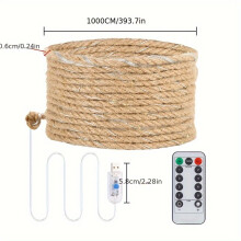 (Warm Light Remote Control, 10m) 1pc USB Remote-Controlled Hemp Rope Light, Vintage Ambience String Lights