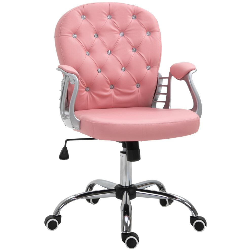 Vinsetto Office Chair PU Diamante Padded Ergonomic 360 Swivel Pink