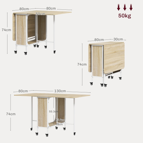 Homcom HOMCOM Mobile Drop Leaf Dining Table on Wheels with Storage Shelf Natural 1