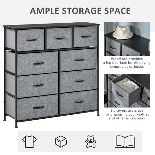 Homcom HOMCOM 9 Drawers Storage Chest Dresser Organizer Unit w/ Foldable Bin 2