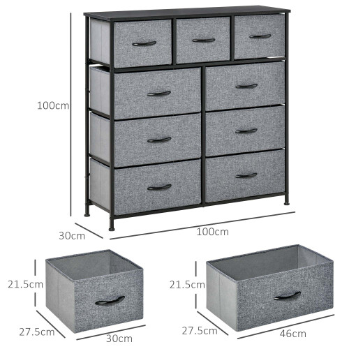 Homcom HOMCOM 9 Drawers Storage Chest Dresser Organizer Unit w/ Foldable Bin 1