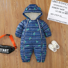 (Navy dinosaur, 6-12Months) Baby Kids Down Coat Jumpsuit Newborn Romper Hooded