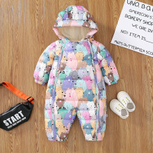 (Painted bears, 6-12Months) Baby Kids Down Coat Jumpsuit Newborn Romper Hooded