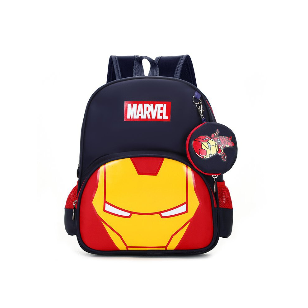 (Navy Ironman) Kids Backpack Preschool With Design Durable Nylon Lightweight Blue