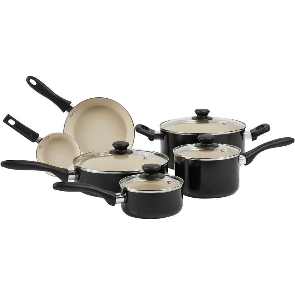 Ceramic Non Stick Pots and Pans 11 Piece Cookware Set PFOA and PTFE Free Black Cream