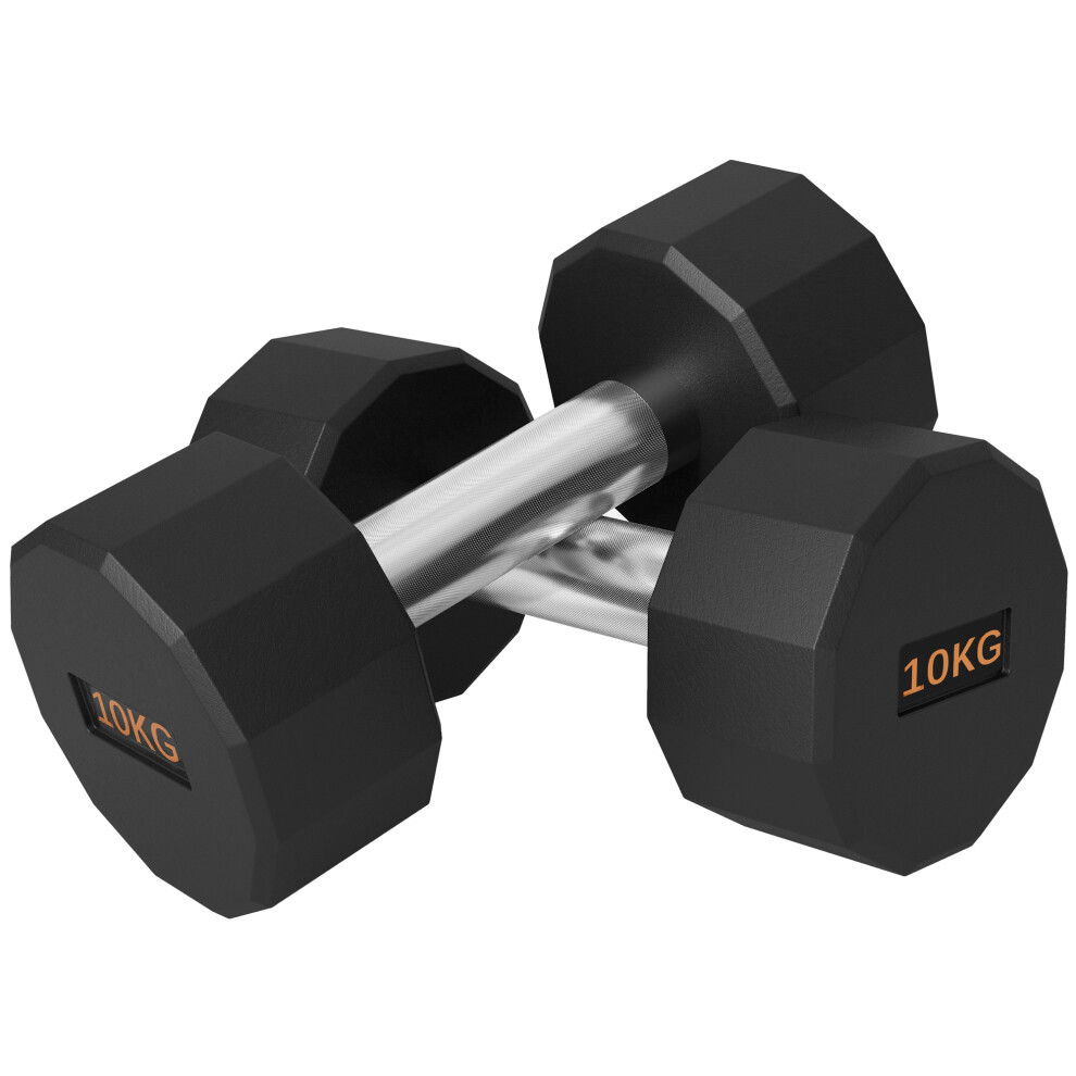 SPORTNOW Dumbbells Weights Set With 12-Sided Shape And Non-Slip Grip, 2 X 10kg