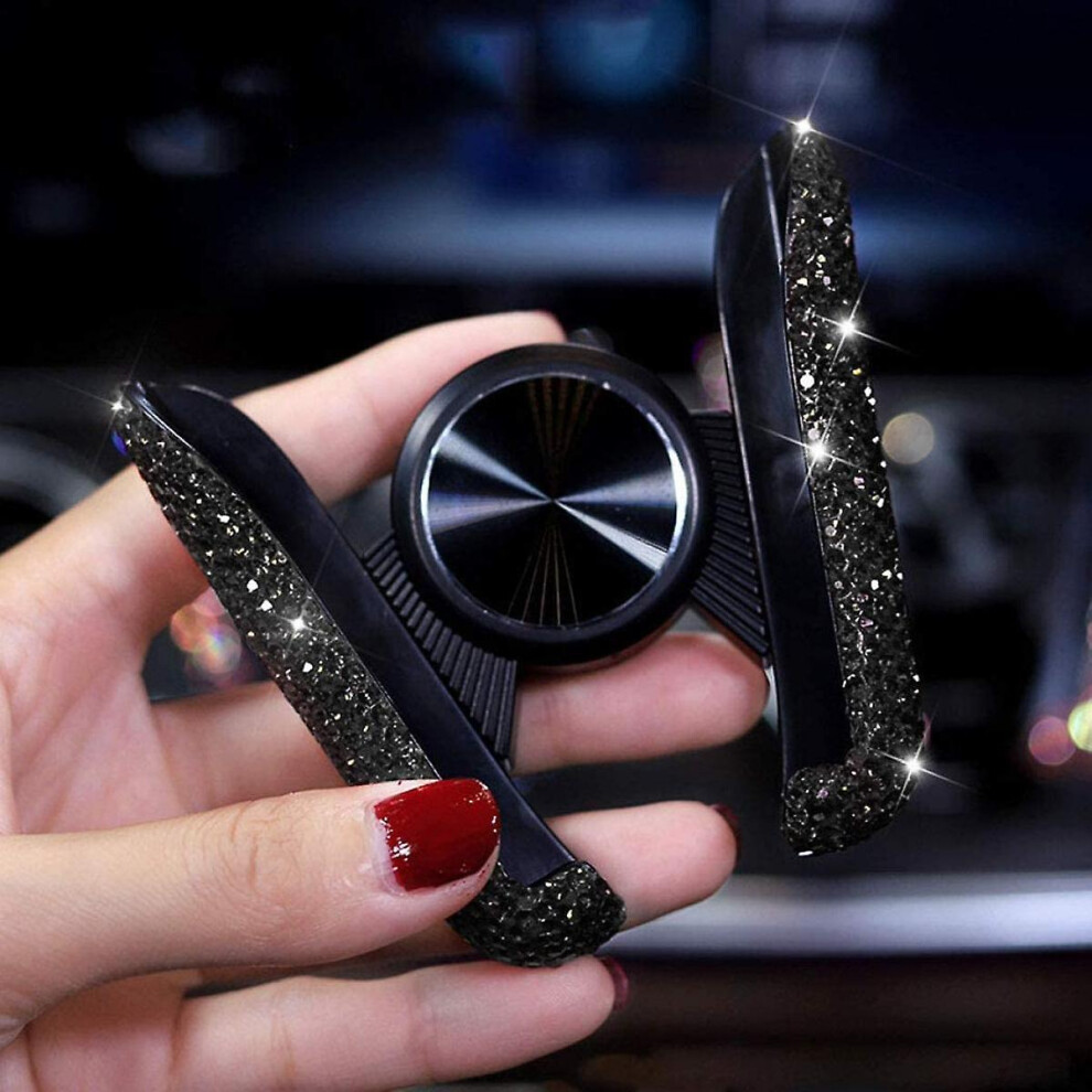 Veeki Car Phone Holder Mini Car Dash Air Vent Automatic Phone Mount Universal 360Adjustable Crystal Auto Car Stand Phone Holder Car Accessories (Blac Gold 9099488681604
