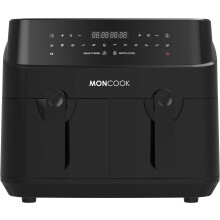 (9L, Black) Double Air Fryer - 2 In 1 Airfryer 9L With 2 x 4.5L Baskets - 50 Recipe Cookbook - Smart Finish Function - Digital LED Display Airfryer