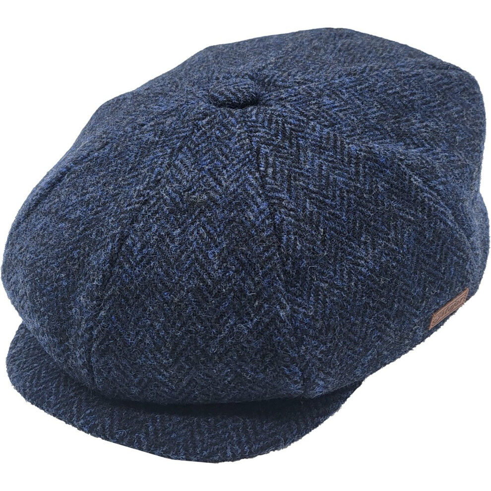 (L/Xl) Classic Herringbone Newsboy Cap- Navy Blue