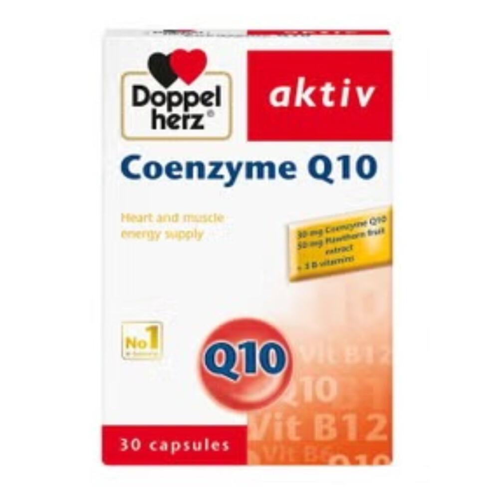 Doppelherz aktiv Coenzyme Q10, 3 B-vitamins & Hawthorn Fruit Extract Helps Maintain Production Cellular Energy At Optimal Levels 30Capsules
