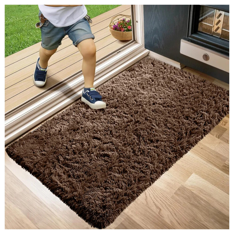 (50 x 80 cm (1 ft 6 in x 2 ft 6 in)-Small Mats) Fluffy Brown Shaggy Rugs Soft Runner Door Bath Mat