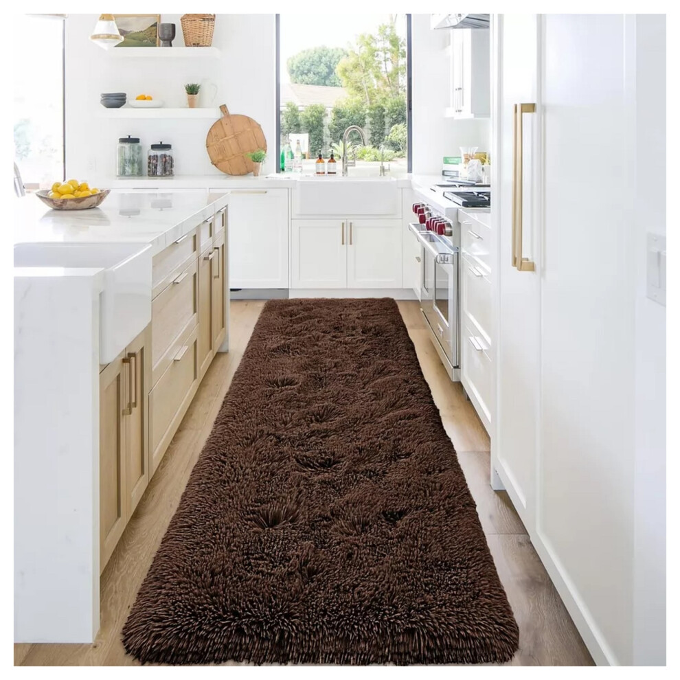 (80 cm x 150 cm (2ft 8" x 5ft)-Long Hallway Runner Rugs) Fluffy Brown Shaggy Rugs Soft Runner Door Bath Mat