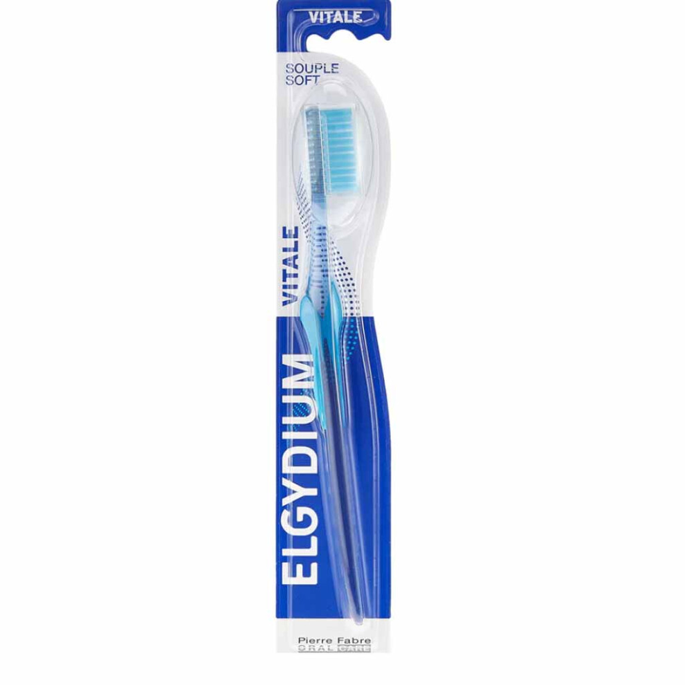 Elgydium Vitale Colour Soft Toothbrush With A Long, Rounded Head, Non-slip & Ergonomic Handle, Soft Bristles, Gentle On Gums