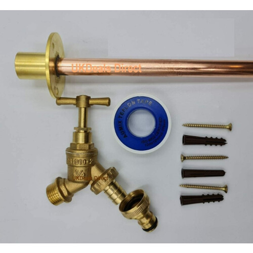 Outside Garden Tap Kit with Through Wall Flange with Fixings 1