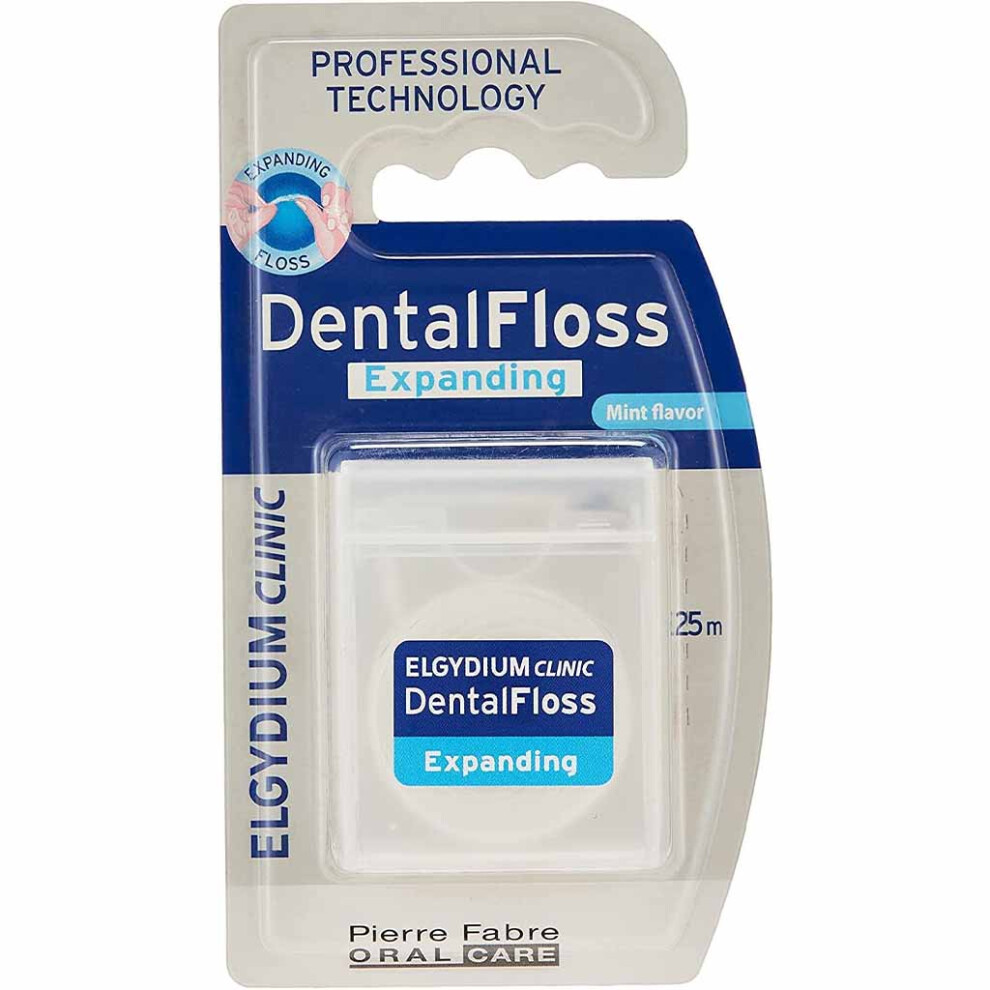 Elgydium Clinic Expand Dental Floss Mint-Flavoured, Helps Remove Food Particles, Expandable Design, Effective Plaque Removal, Gentle on Gums, 25m