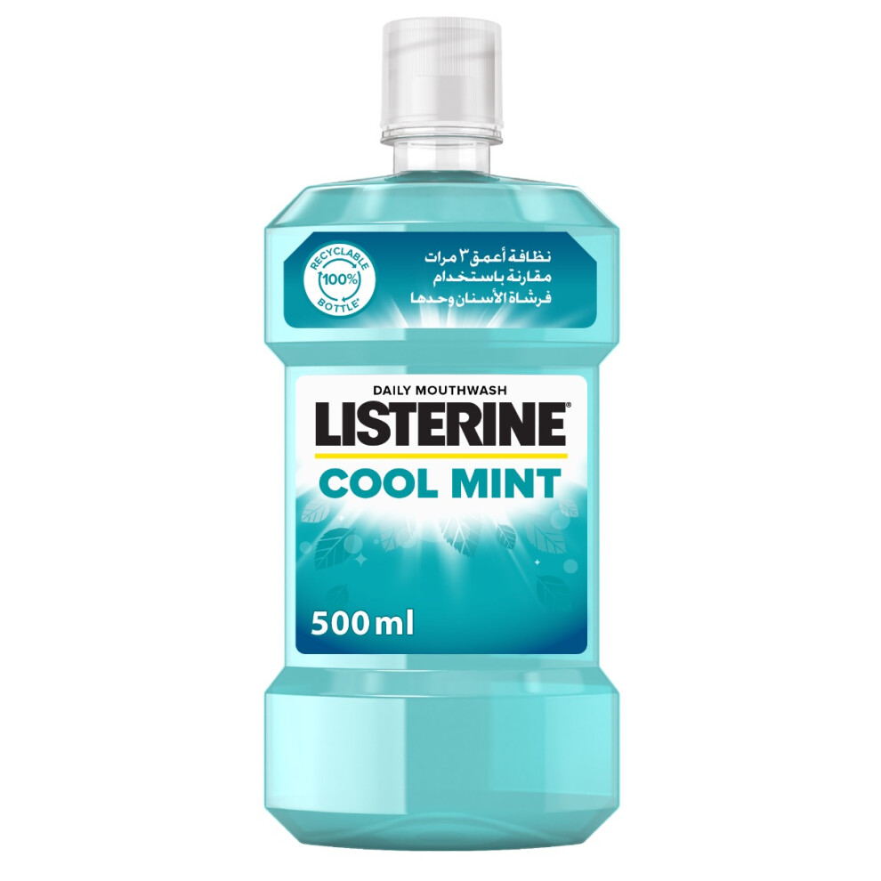 Listerine Mouthwash Cool Mint, Kills Bad Breath Germs, Gum Protection, Freshens Breath, Antiseptic Formula, 500ml