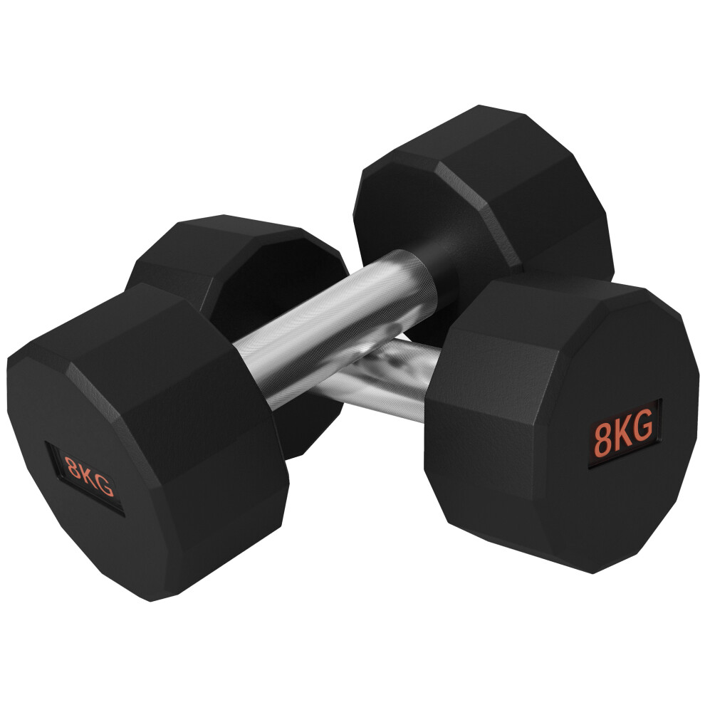 SPORTNOW Dumbbells Weights Set With 12-Sided Shape And Non-Slip Grip, 2 X 8kg