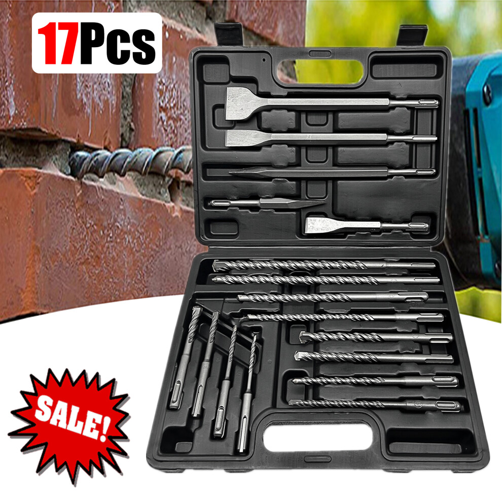 17pc Chisel Metric Bit Set &SDS-Plus Tungsten Carbide Rotary Hammer Drill