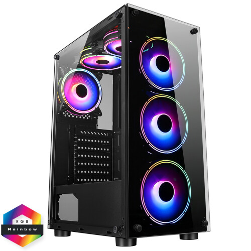 Computek Gaming PC Dual Bundle : Intel Core i7 - 16GB RAM -1TB+128GB SSD - GT730 2GB - Win 11 - 2x22 Bundle - Black 6 FAN 1