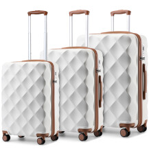 (Cream, 20+24+28 lnch) 1 to 4 Pcs ABS Hard Shell Travel Suitcase with TSA Lock
