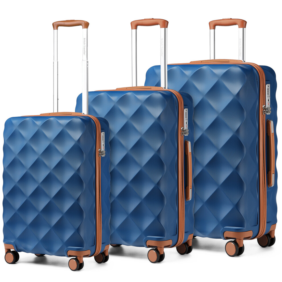 (Navy/Brown, 20+24+28 lnch) 1 to 4 Pcs ABS Hard Shell Travel Suitcase with TSA Lock