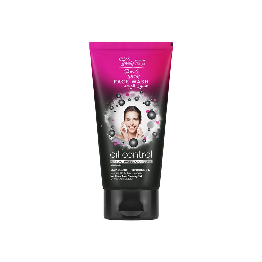 Fair & Lovely is Now GLOW & LOVELY Face Wash Oil Control with Activated Charcoal 150ml |Deep Cleansing |Shine Free Glowing Skin |Acne Control