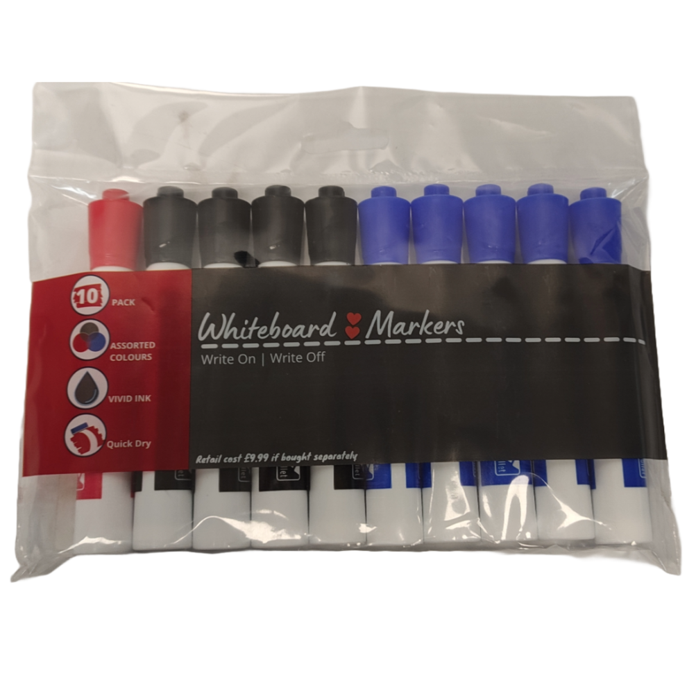 Whiteboard Markers 10 Pack Assorted Colours